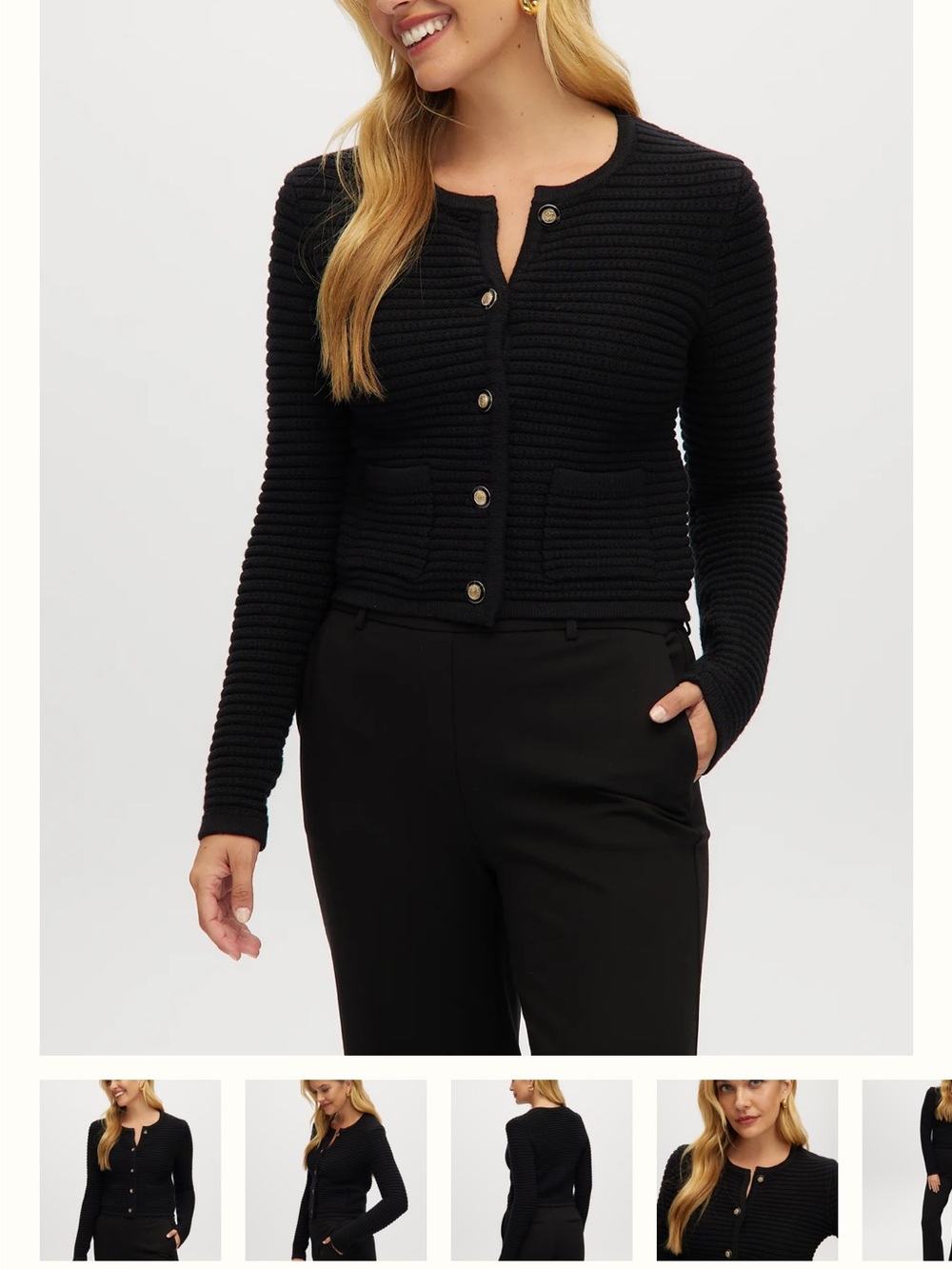 Hilary Radley Black Cardigan - Gold Button Cardigan with texture size cl